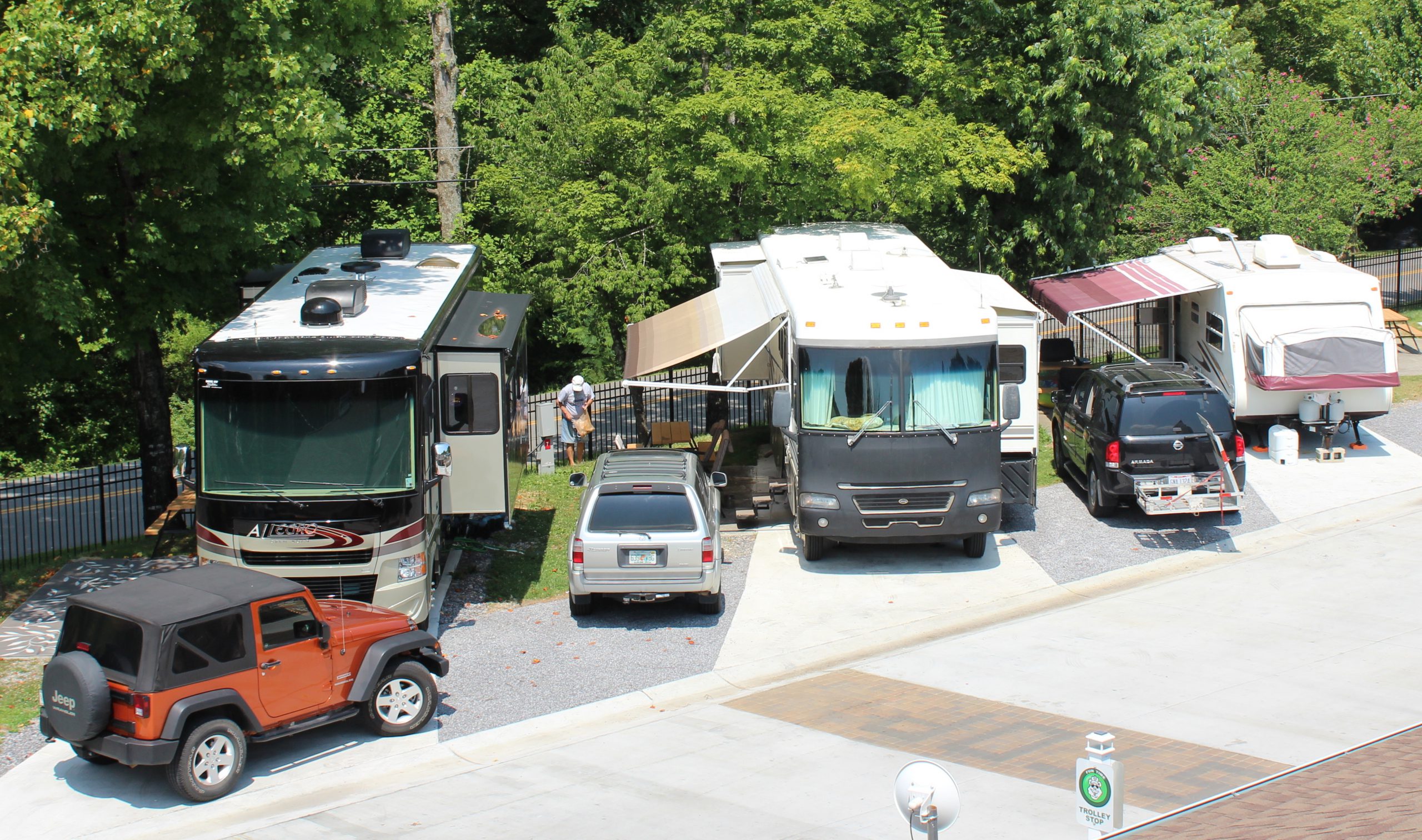 RVs parked in camping spaces